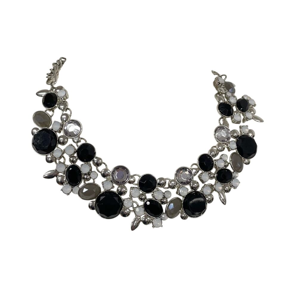NY Black & White Facetted Rhinestone Statement Bib Necklace